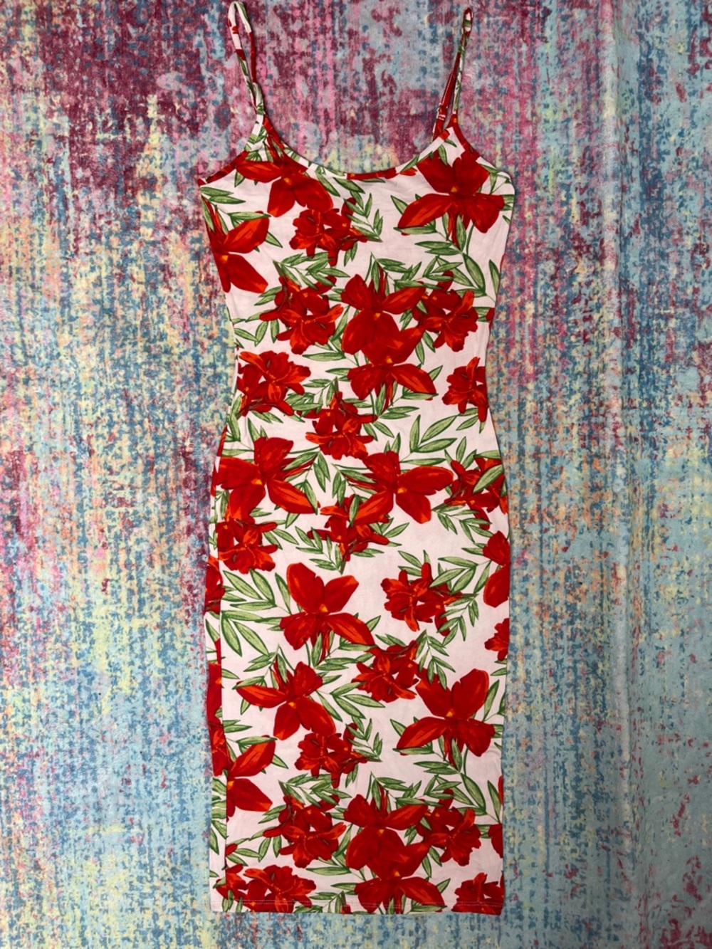 Floral Red & White Midi Slip Dress